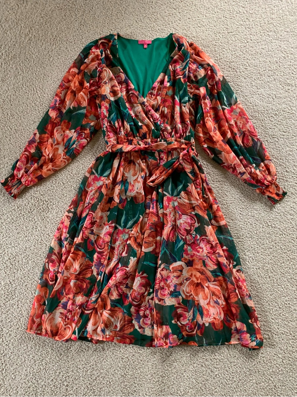 Flying Tomato Floral Faux Wrap Midi Dress Shimmer Size XL